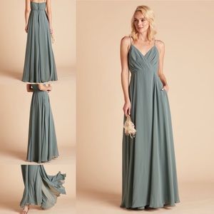 Light Green Chiffon V-neck Formal Maxi dress with pockets!